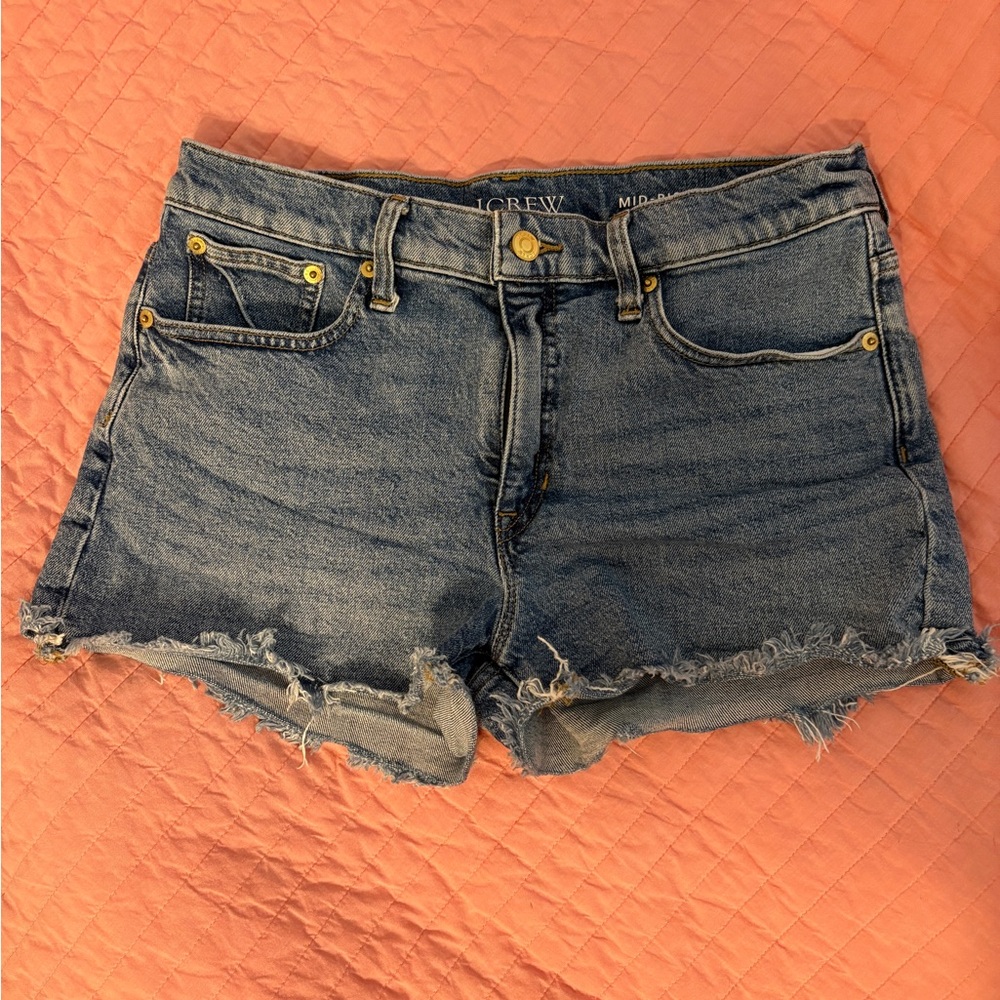 J. Crew Mid rise denim short in Lakeshore wash with Distressed Hem